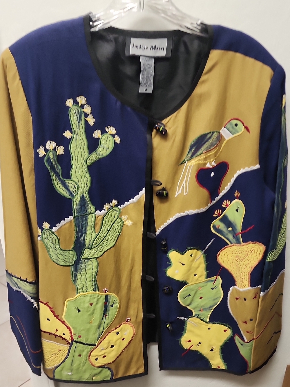 Indigo Multicolor Navy and Mustard Embroidered Cactus Jacket